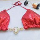 Red Sexy Bikinis Swimsuits With Rhinestones Women Swimwear Push Up Brazilian Bikini Beach Swim Wear Bathing Suits Pool Bather