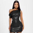 Luxury Leather Strapless Short Dress Women's Sexy Party Curvy Mini Dresses Evening Corset Red Brown Cocktail Autumn Fall 2026
