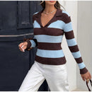 Casual Stripe Scarf Loose Top Women Fashion Full Sleeve O-neck Single Breasted Knitted Coats Female 2026 Autumn Lady Outwears