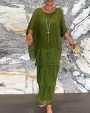 Female Elegant Floral Print Chiffon Boho Long Dress Spring Round Neck Women Pullover Dress Half Bat Sleeve Cake Skirt Dress