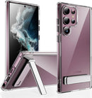 Kickstand Clear Phone Case for Samsung Galaxy S24 Ultra Plus S23 S22 Mil-Grade Shockproof Bumper Back Cover with Metal Stand