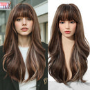 EASIHAIR Light Orange Synthetic Wigs Long Wavy Ombre Natural Hair Wigs with Bangs for Women Cosplay Lolita Wig Heat Resistant