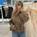 Chic Grid Belt Women's Coat Double Breasted Lapel Lace-Up Long Sleeve Lady Coats 2026 Autumn Fashion Female Vintage Jacket Lady