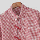 INCERUN Men Plaid Shirt Lapel Long Sleeve Patchwork Loose Men Clothing Streetwear 2026 Spring Fashion Casual Tops Male Shirts
