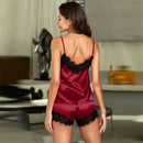 Fashionable Sexy Imitation Silk Lace Pajama Set Women Comfortable Sleeveless Suspender Pajama Shorts Nightwear