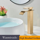 Matte Black Waterfall Bathroom Basin Faucet Above Counter Basin Deck Mounted Cold Hot Water Mixer Single Handle Single Hole Tap