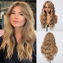 EASIHAIR Light Orange Synthetic Wigs Long Wavy Ombre Natural Hair Wigs with Bangs for Women Cosplay Lolita Wig Heat Resistant