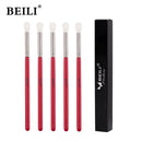BEILI Red 5PCS Makeup Brushes Synthetic hair Eyebrow Eyeliner Natural goat hair Eyeshadow blending кисти для макияжа