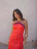 Fashion Women Color Blocking Scarf Collar Sling Dress Sexy Split Waist Cinching Bodycon Maxi Gowns 2026 Lady Club Party Vestidos