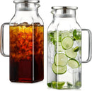 2 Pack 2 Liters/68 oz Square Glass Pitcher with Lid and Handle for Fridge, Iced Tea and Coffee Carafe Beverage Serveware, Heat Resistant Borosilicate Water Jug for Hot/Cold Drinks and Milk