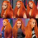 200 Density Ginger 350 13x6  Water Wave Preplucked Frontal Glueless Wig Brazilian For Women Virgin Curly Hair HD Transparent Lac