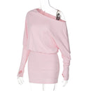 Women's Off-Shoulder Mini Dress Long Sleeve Oblique Neck Bodycon Sexy Short Fashion for Party Club Fall Winter