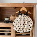 Summer 2PCS Heart Print Cotton Baby Girls Suits Sleeveless Bow Double Layer Apricot Strap Top Toddler Shorts Set, Versatile