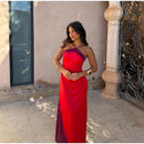  Women Sexy Color Blocking Halter Maxi Dresses Elegant Backless Off shoulder Sleeveless Slim Gowns 2026 New Lady Party Vestidos