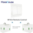 MOES RF433 Wireless Switch No Battery Remote Control Wall Light Switch Self Powered No Wiring Needed Wall Panel Transmitter.