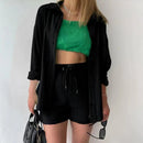 Summer Women Pajamas Fashion 100% Cotton Pink Loose Fitting Casual Pajamas 2-Piece Shorts Lace Up Lady Homewear Wearing Outside