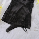 Ellolace Sexy Deep-V Neck Satin Dress Sexy Lingerie Lace Patchwork Split Sissy Night Dress Women Slip Dress Silk Nightwear