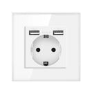 JHJCH wall crystal glass panel power socket plug has been grounded, 16a European standard power socket 86mm * 86mm