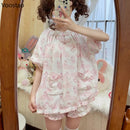 Kawaii Lolita Style Bunny Print Pajamas Set Girly Cute Short Sleeve Tops Shorts Suit Women Casual Princess Homewear Pijama Mujer