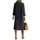 Retro Chic Women Midi Dress Corduroy Fabric Lapel Collar Popular Button Front Loose Fit Long Sleeve Comfy Casual Daily Outfit