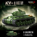 军事世界大战俄罗斯T-34 KV-1重型坦克积木二战美国M4A3谢尔曼斯图尔特坦克技术砖块儿童玩具