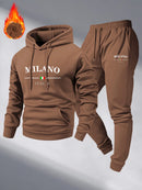 Men's Fleece Warm Hoodies Sets MILANO Printing Tracksuit Hooded Sweatshirt + Drawstring Pants Sportswear Two-piece suit
