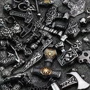 Norse Vikings Thor's Hammer Mjolnir Scandinavian Rune Amulet Necklace Stainless Steel Chain Vegvisir Anchor Pendant Male Jewelry