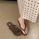 SUOJIALUN 2025 Summer New Brand Women Slipper Fashion Narrow Band Slip On Flip Flops Soft Flat Heel Outdoor Casual Dress Slides