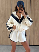 Casual Paneled Contrast Women's Pants Sets Stand Collar Zipper Cropped Jackets Elastic Wide Leg Pant 2026 Autumn Lady Tracksuits