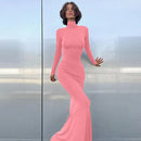 Cryptographic Fall Winter Turtleneck Elegant Long Sleeve Maxi Dress Outfits for Women Casual Fashion Bodycon Dresses Vestido