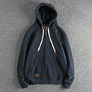 Autumn Winter American Retro Heavyweight Long Sleeved Hooded Hoodies Men's Simple Thickened Velvet Casual Cardigan Sweatshirts