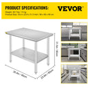 SucceBuy Kitchen Work Bench Commercial Catering Table Worktable with Undershelf Stainless Steel 330LBS 286LBS Restaurant Garage