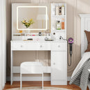 Satifur White Vanity Desk with Mirror and Lights, Makeup Desk with Storage Shelf and Power Outlet, Dressing Table with Cabinet