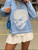 Darlingaga 原宿骷髅印花Y2K宽松秋冬毛衣女套头衫休闲针织衫2023韩版毛衣新款