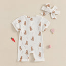 Toddler Boy Easter Casual Romper Short Sleeve Chick Print Jumpsuit with Matching Hat and Socks Set