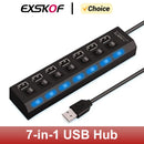 USB集线器7合1适配器多端口使用电源适配器扩展器USB 2.0电脑配件切换USB用于PC USB端口笔记本电脑