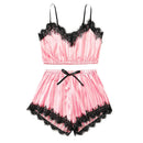 Satin Silk Pajamas Set Women Sexy Lace Sleepwear Summer Hot V-neck Sleeveless Pijamas Faux Silk Homewear Letter Print Nightwear