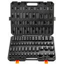 SucceBuy 3/8" & 1/2" Drive Impact Socket Set 59 PCS Socket Set SAE 5/16" to 1-1/4" Metric 6-32mm 6 Point Cr-Mo Alloy Steel Set