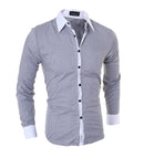 Men Long Sleeve Shirt 2025 Spring Striped Shirts Slim Fit Male Casual Social Patchwork Shirt Turn-down Collar Camisa Masculina