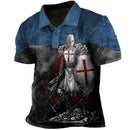 Retro Men's Polo Shirt 3D Print Knights Templars Graphic Polo Shirts For Men Summer Short Sleeve Button Golf Shirt Men Clothes