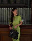 TARUXY Short Sleeve Knitted Long Dress Female Slim Hollow Retro Elegant Sweater Dress 2025 Summer New High Waist Women‘s Dress
