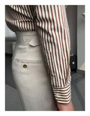 British Casual Seersucker Striped Long Sleeve Shirt Men's Slim Casual Business Shirt High Quality