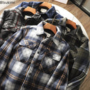 Autumn Winter Men's Fleece Linend Warm Shirt Jackets Thickened Long Sleeve Flannel Checked Shirts Vintage Casual Men Shirt Coats
