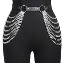 Women Punk Gothic Black PU Leather Studded Leg‑Waist Harness Belt, Adjustable Decor Accessory for Rave Festival Halloween Party