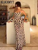 KLKXMYT Elegant Women Printed Slip Long Dress Sleeveless Backless Sexy Midi Dress Detachable Scarf Female Evening Party Dresses