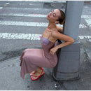  Women Sexy Color Blocking Halter Maxi Dresses Elegant Backless Off shoulder Sleeveless Slim Gowns 2026 New Lady Party Vestidos