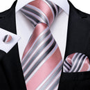 Gift Men Tie Teal Blue White Striped Silk wedding Tie For Men DiBanGu Designer Hanky Cufflink Quality Men Tie Set Business 7339