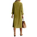 Retro Chic Women Midi Dress Corduroy Fabric Lapel Collar Popular Button Front Loose Fit Long Sleeve Comfy Casual Daily Outfit