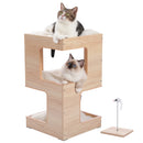 Wood Cat Condo House Bed with Removable Soft Mats Modern Cat Tree Tower with Scratching Pad Cat Scratcher Furniture Kitten Toys