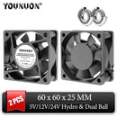 2个 直流 5V 12V 24V 60mm 60x60x25mm 散热风扇 6025 电脑冷却风扇 轴流风扇 滑动轴承 工业风扇